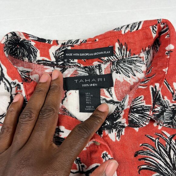 Tahari Liinen Flax Short Sleeve Shirt Tropical Hawaiian Coastal Top Casual Large - Picture 4 of 9